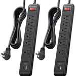 Cable Matters 2-Pack, 6-Outlet Surge Protector with USB Charging in Black