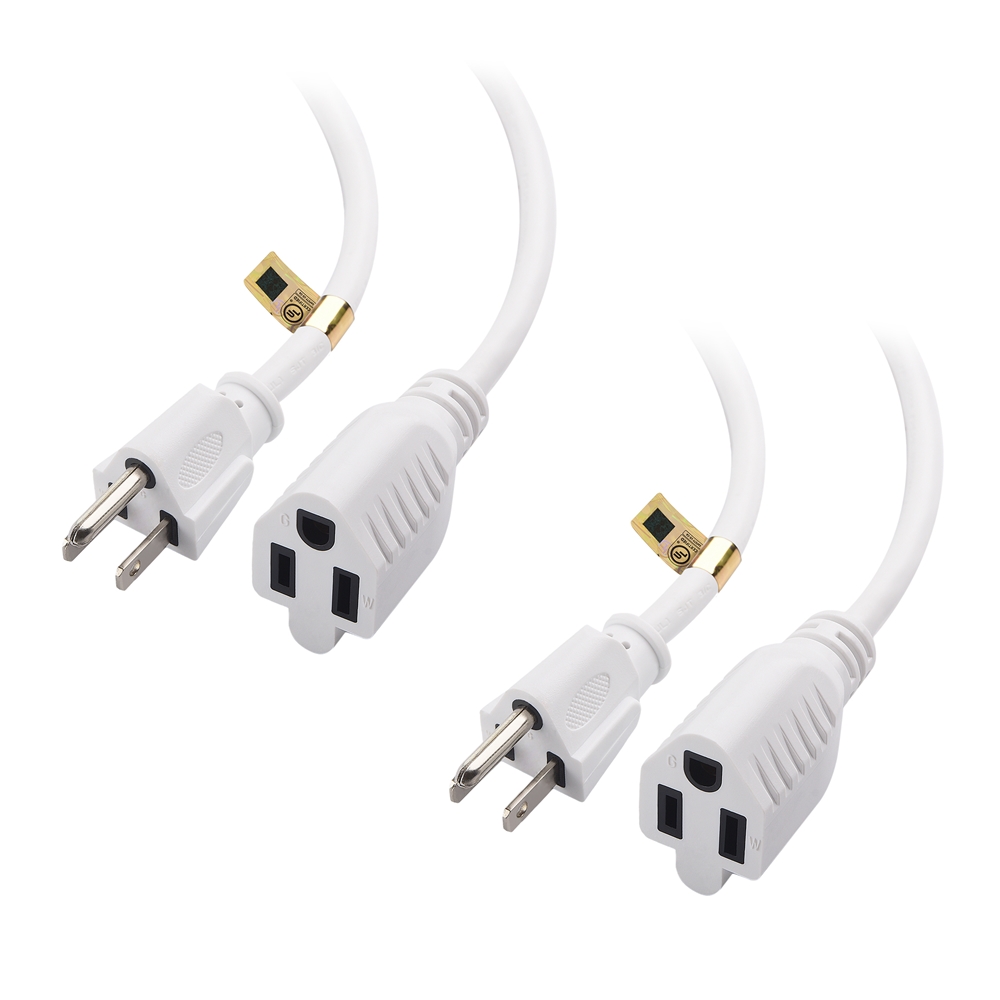2-Pack 16 AWG Heavy Duty AC Power Extension Cord in White (NEMA 5