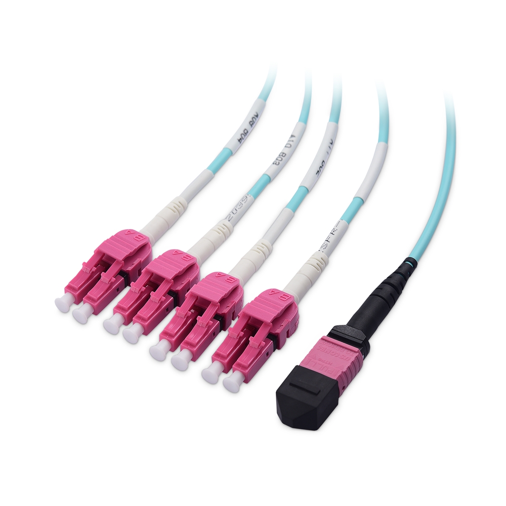 MTP® Female To LC UPC Duplex OM4 Multimode Breakout Fiber Optic Cable