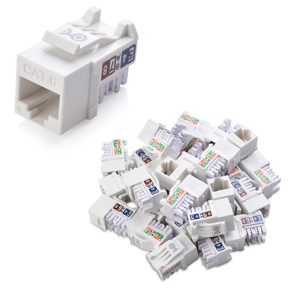 [UL Listed] 25-Pack Slim Profile 90-Degree Cat6 RJ45 Keystone Jacks