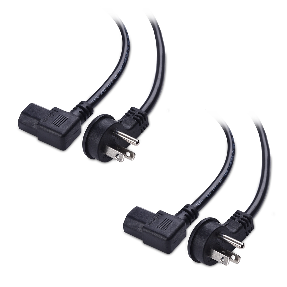 2 Pack 16 Awg Low Profile Right Angle Power Cord Nema 5 15p To Angled Iec C13 