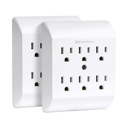 Cable Matters 2-Pack, 3 Prong 6-Outlet Wall Tap in White