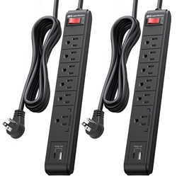 Cable Matters 2-Pack, 6-Outlet Surge Protector with USB Charging in Black