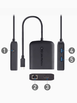 USB C Multiport Adapter (USB C Hub with HDMI 4K), 2X USB 3.0, Gigabit Ethernet, and 80W PD in Black