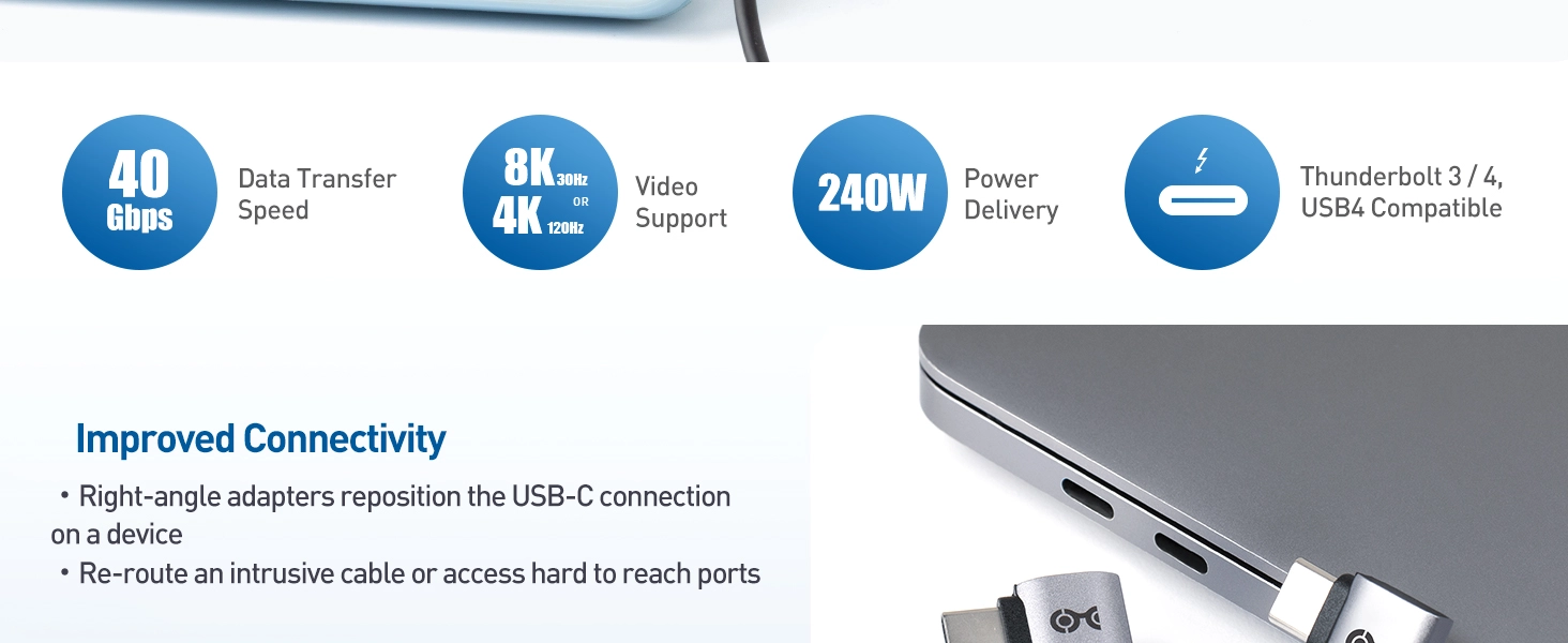 40Gbps Flat Right Angle USB C Adapter 