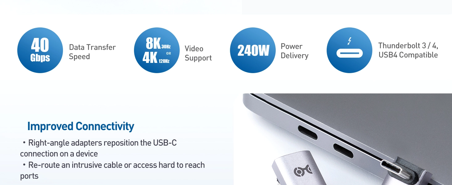 40Gbps Right Angle USB C Adapter 