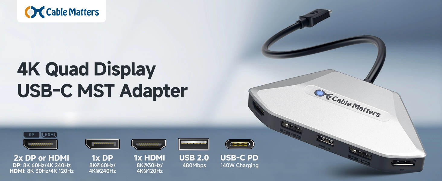 4K Quad Display USB C MST Adapter