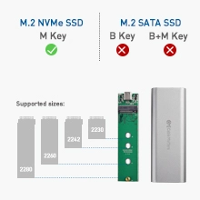 10Gbps Aluminum USB C to M.2 Enclosure for NVMe SSD with USB-C and USB-A Cables