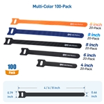 Cable Matters 100-Pack, Assorted Reusable Hook-and-Loop Cable Ties - 4,6,8 Inches