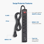 Cable Matters 2-Pack, 6-Outlet Surge Protector with USB Charging in Black