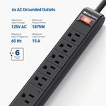 Cable Matters 2-Pack, 6-Outlet Surge Protector with USB Charging in Black