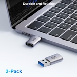 2-Pack, 10Gbps USB-A Male to USB-C Female Adapter