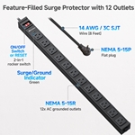 [ETL Certified] Wall-Mountable 12 Outlet Power Strip